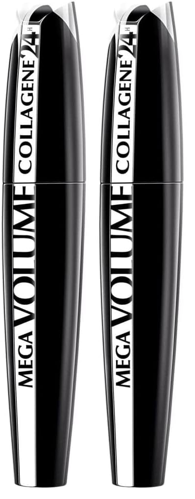 L'Oréal Paris Mega Volume Collagene 24h Mascara, schwarz - Wimperntusche für mega voluminöse Wimpern - 2er Pack (1 x 9 ml)