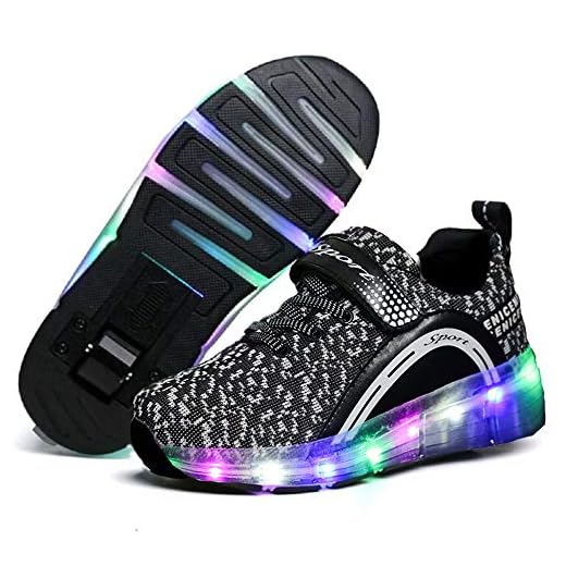 Qneic LED Light Up Roller Skates for Boys Girls Kids Roller Shoes for Child Wheel Shoes (3 Little Kid / EU34 ; Black)