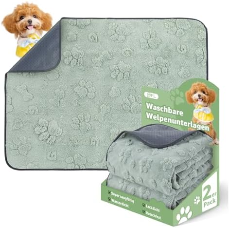 Super Saugfähig Welpenunterlagen Waschbar, 2er Weich Puppy Pads 61x46 cm | Auslaufsicher Welpen Unterlagen Waschbar, Rutschfest Haustier Urinierunterlagen für Welpentraining, Inkon