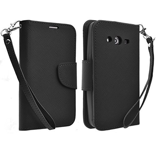 GW Compatible for Samsung Galaxy Prevail LTE 4G / Galaxy Core Prime Case, Magnetic Flip Wallet Case with Detachable Strap for Galaxy Prevail LTE 4G (Black Wallet Pouch)