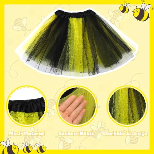 Apricitie 7 Stück Bienen Kostüm, Karneval Kostüm Biene Damen Bienenkostüm Accessoire mit Strümpfe Handschuhe Brille Bienenstirnband Halskette Rock für Fasching Halloween Party