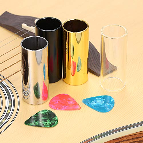KKmoon 4 pcs 60 MM de Alta De Aço Inoxidável/Guitarra De Vidro Desliza Bares + 3 Picaretas Da Guitar