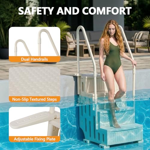 Escalera para piscina resistente con pasamanos, 4 escalones, 27.5 in ancho x 78 in alto miniatura 4