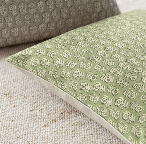 Image of Foindtower Set of 2 Decorative Neutral Floral Print Throw Pillow Covers Vintage Accent Farmhouse Cushion Covers Boho Home Decor for Sofa Couch Chair Bedroom Living Room Outdoor,20x20 Inch,Lime Green