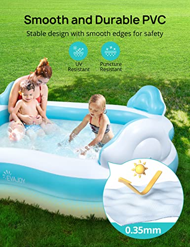 Inflatable Swimming Pool, EVAJOY Inflatable Pool for Kids, Adults, Family-Sized Above Ground Swimming Pool with 4 Seats, 4 Backrests, Cup Holders, for Backyard, Garden, Outdoors, 200 gal - Thumbnail 6