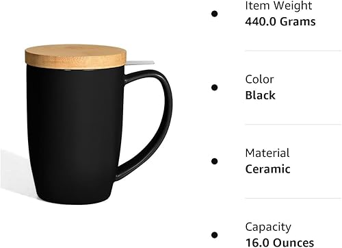 Miniatura 8 de Taza de té de cerámica con infusor y tapa, taza de té de hojas sueltas de 16 onzas, taza de té de mango grande, regalos de Navidad para hombres,