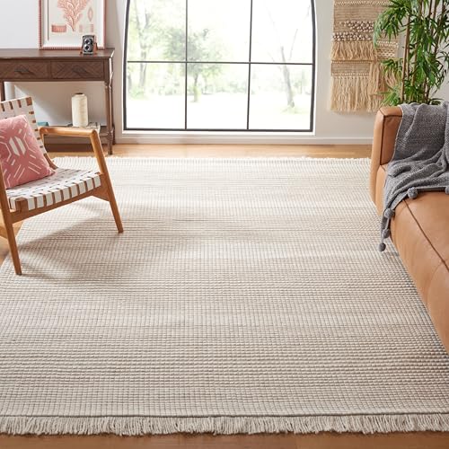 SAFAVIEH Area Rug 8x10 - Marbella Collection - Large - Ivory & Beige, Handmade Wool, Fringe Detail, Ideal for Living Room, Bedroom, Office, Dining Space (MRB208A)