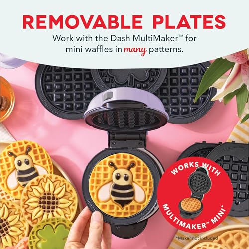 Image of Dash MultiMaker Mini System Removable Plate Set - Nonstick Replacement Plates for Spring Waffle Breakfast - Waffle Maker Not Included - 4-Inch - Two-Pack - Sunflower & Bee