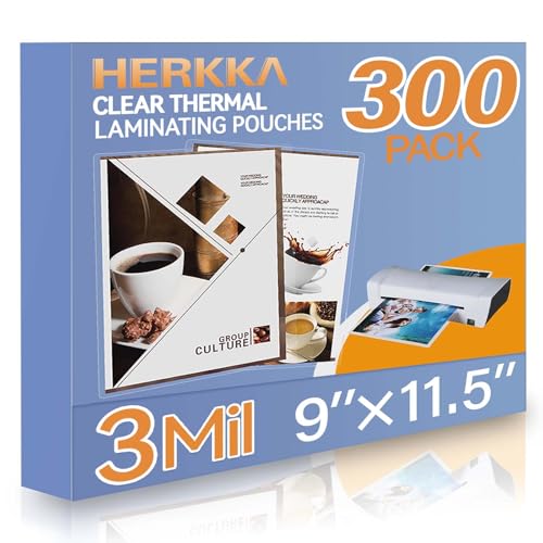 HERKKA 300 Pack Laminating Sheets, Holds 8.5 x 11 Inch Sheets, 3 Mil Clear Thermal Laminating Pouches 9 x 11.5 Inch Lamination Sheet Paper for Laminator, Round Corner Letter Size