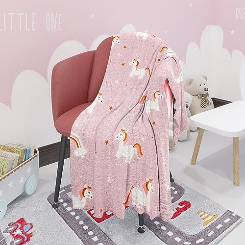 Nevni Cute Unicorn Knitted Soft Cotton Reversible Baby Blankets for Newborn Boy Girls Pink, 80 cm x 100 cm - Image 4