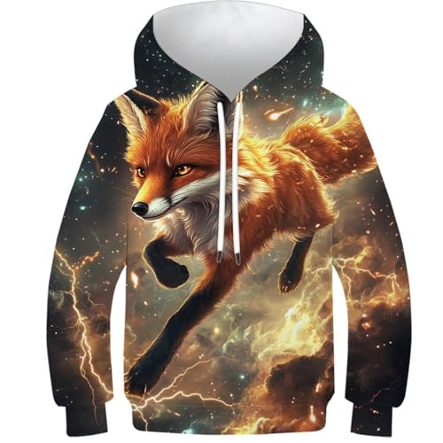 Sweat à capuche 3D renard cosmos pour enfant de 10 à 12 ans