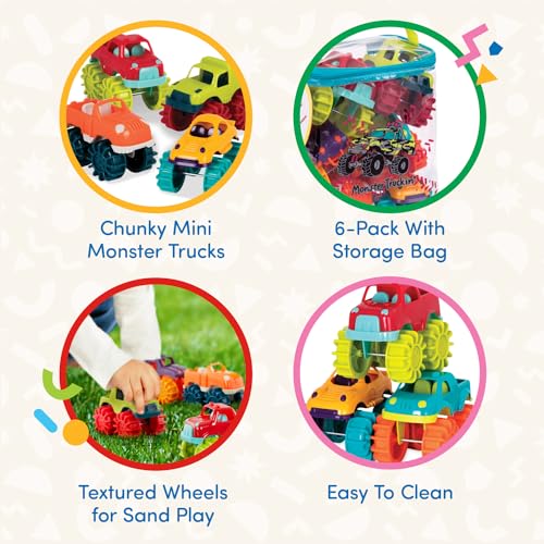 Image of Battat Mini Monster Trucks, 6 Toy Trucks with Storage Bag, Vehicles