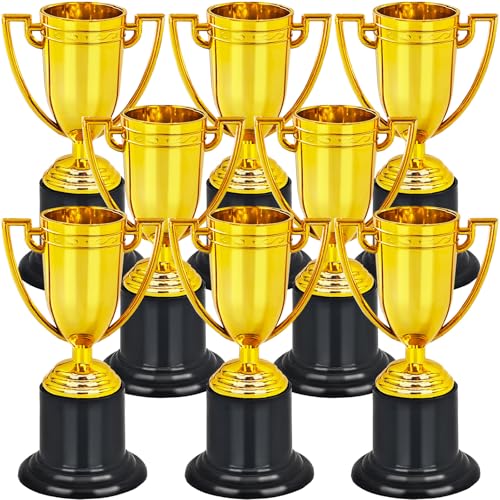 8 pack mini gold trophies award cupsgold participation trophy cupsplastic gold trophy for propsparty favorsrewardssportscompetitionswinning prizes 4 in
