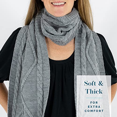 Kickit Pajamas Cable Knit Scarf With Pockets For Women, Luxurious Scarves For Women Winter Warm Cold Weather, Thick Shawl With Pockets - Keep Hands, Neck & Shoulders Warm #TOP3