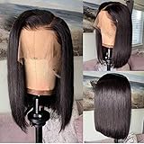 13x6 Deep Part Short Bob Human Hair Pre Plucked Hair Line Straight Bob Full Lace Frontal Wigs 150% Density with Baby Hair for Black Women