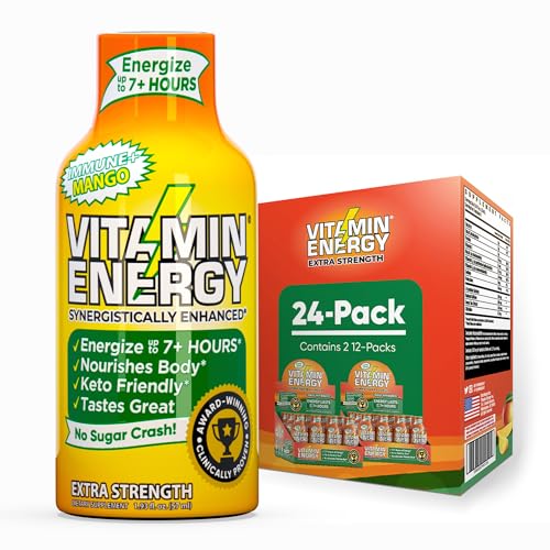 Vitamin Energy Immune+ Extra Strength Energy Shot Mango 24 Pack, 260mg Natural Caffeine, B-Vitamins, Citicoline, Green Tea, Immunity &amp; Focus Support, Zero Sugar, Gluten-Free 1.93 fl oz