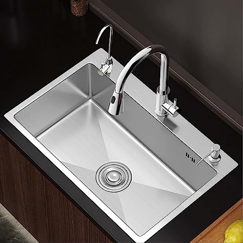 Évier de cuisine inox anti-éclaboussures avec grand bac et robinet extractible chaud froid durable