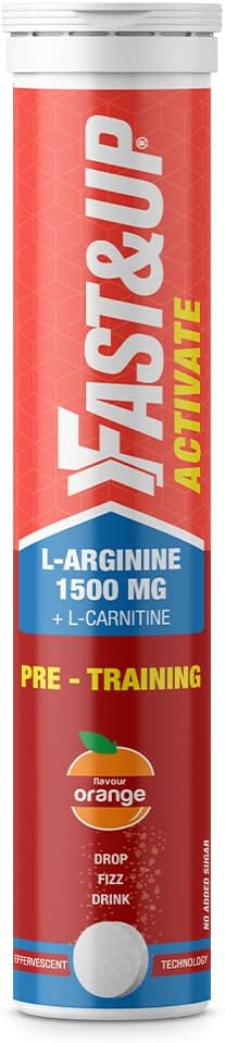 Activate- Caffeine Free Pre-training Drink- 1500 mg L-Arginine & other Active Nutrients- Prevents Oxidative Stress, Boosts Stamina & Metabolism-Orange Flavour- Pack of 20 Effervescent Tablets