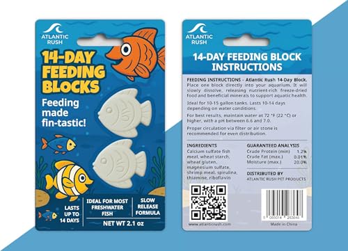 Vacation Feeder for Aquarium - 14 Day Feeder Block - Slow Release Fish Food for Betta, Goldfish & Tropical Fish - Aquatic Pet Tank Food (1 Pack of 2 Blocks)
