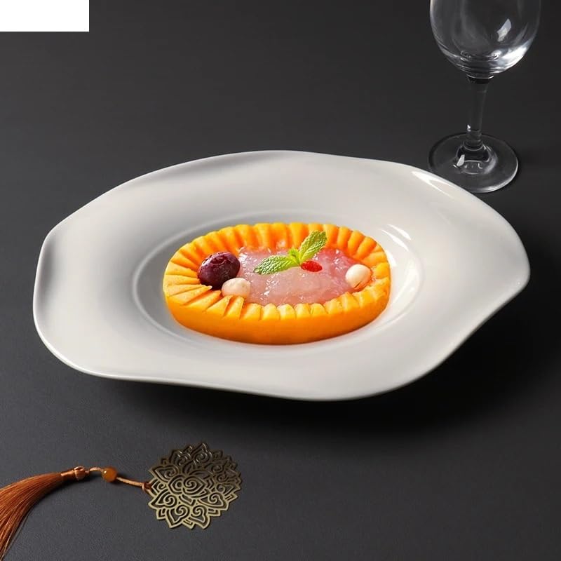 Forniture Per Feste Piatto piano in ceramica Forma irregolare Pasta Sushi Piatto da bistecca Ristorante semplice Tinta unita Stoviglie Vassoio da dessert Piatti da cucina Piatto freddo Piatti Della Fe