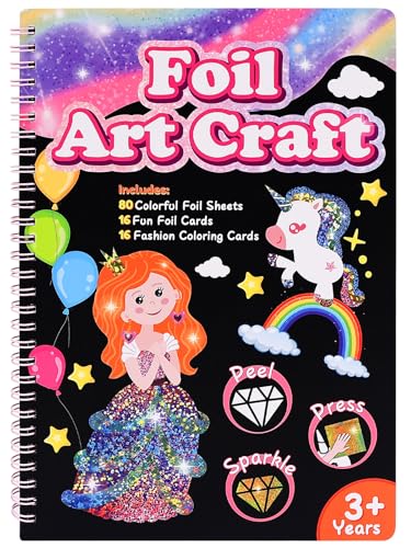 Cofvetia Foil Art Kinder Kunst & Bastelaktivität, Folienspaß Bastelsets für Alter 3 4 5 6 7 8 9, Kreatives Reisespielzeug für DIY-Aktivität (Prinzessinnen)
