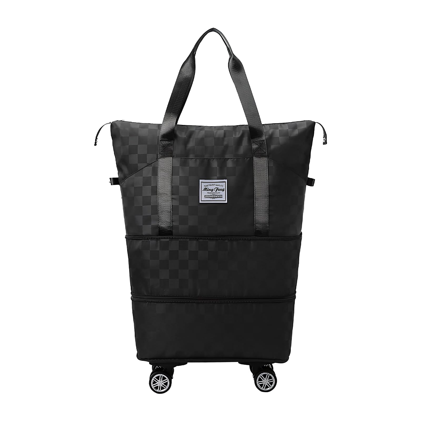 Dokeno Genérico Bolsa de Viaje Plegable con Ruedas, Bolsa de Fin de Semana Gran Capacidad, Impermeable para Mujeres y Hombres (Negro)