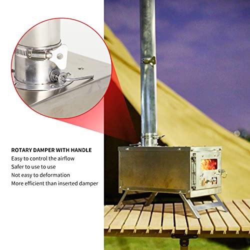 Xcman Camping Wood Stove | Backpacking Stove | Small Tent Stove Portable Tiny Wood Burning Stove For Tents, Ice Fishing Tent, And Camping Precision Stainless Steel Construction, Includes Chimney Pipe #TOP3