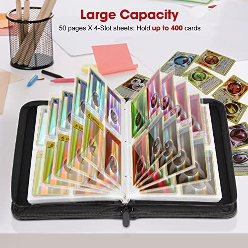 Pulchra Card Binder for PTCG Cards, PU Leather Card Album Folder Book Holder with Zipper for TCG (Black)