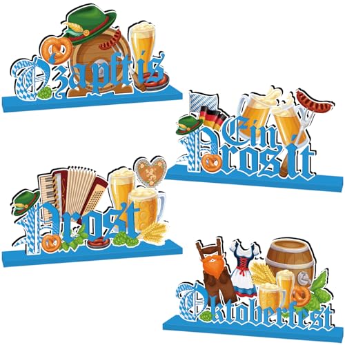 4Pcs Oktoberfest Decorations Table Wooden...