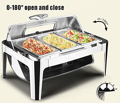 Aquecedor de Alimentos Buffet Server 9L Chafing Pratos em Aço Inoxidável com Tampa Visual, Bandeja A