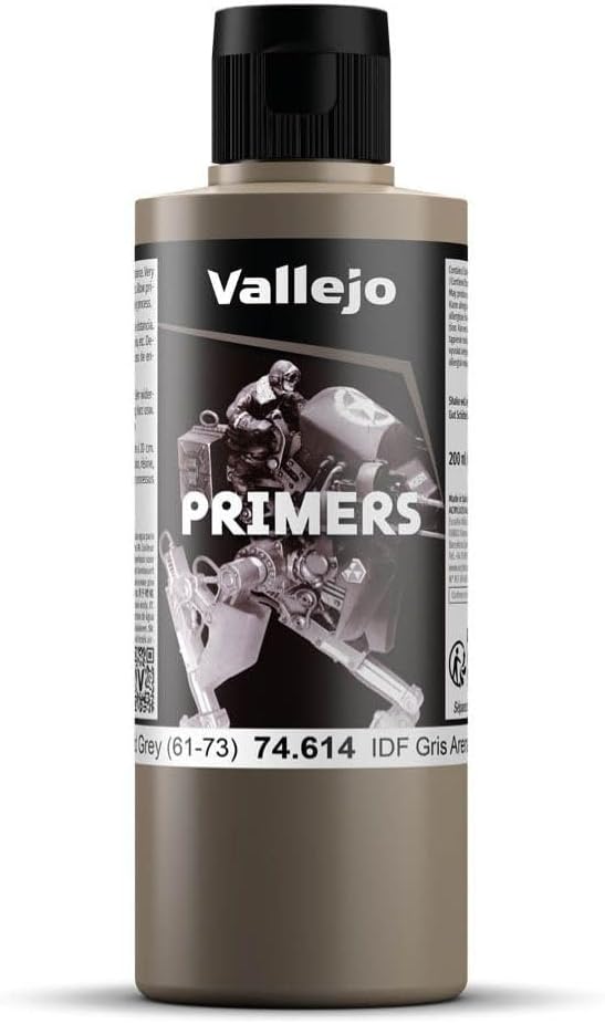 Vallejo - Surface Primer Color |IDF Israeli Sand Grey (61-73) 200 ml. (6.76 fl.oz.) | Matte Finish and Fast Drying | Perfect for Airbrushing and Great Adhesion to Figurines and Scale Models