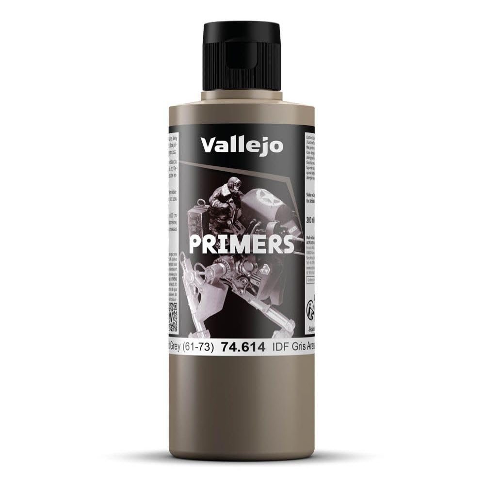 Vallejo - Surface Primer Color |IDF Israeli Sand Grey (61-73) 200 ml. (6.76 fl.oz.) | Matte Finish and Fast Drying | Perfect for Airbrushing and Great Adhesion to Figurines and Scale Models