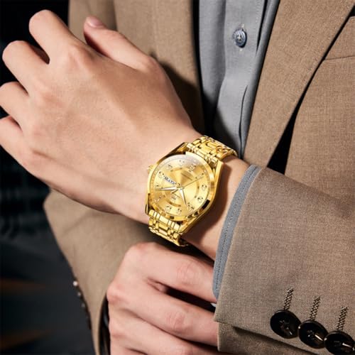 Image of OLEVS Mens Watches Business Large Numer Easy to Read Quartz Watch Stainless Steel Waterproof Luminous Date Casual Male Watch
