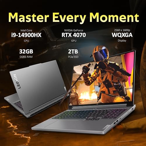 Legion 5 16" WQXGA 165Hz Gaming Laptop, Intel i9-14900HX, 32GB DDR5, 2TB SSD, NVIDIA GeForce RTX 4070 8GB GDDR6, tastiera retroilluminata RGB, Wi-Fi 6E, Windows 11 Pro, grigio, set docking - Notebook - Immagine 2