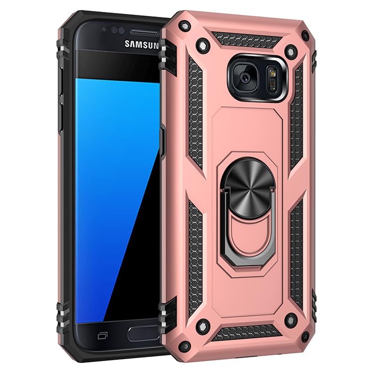 Compatible with Samsung Galaxy S7 Cover,Compatible with Samsung Galaxy S7 SM-G930F Phone Case with Ring Stand 2 in 1 Cases Cover Pink