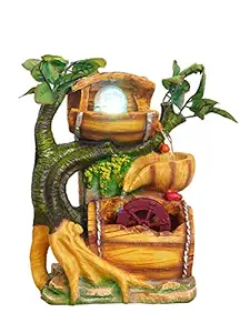 CHRONIKLE Polyresin Adorable Table Top Indoor Home Decor 2 Designer Steps Waterfall Fountain with Multicolor LED Light, Speed Controller Pump & Rotating Ball (Size: 32 x 25 x 17.5 CM | Color: Multi)