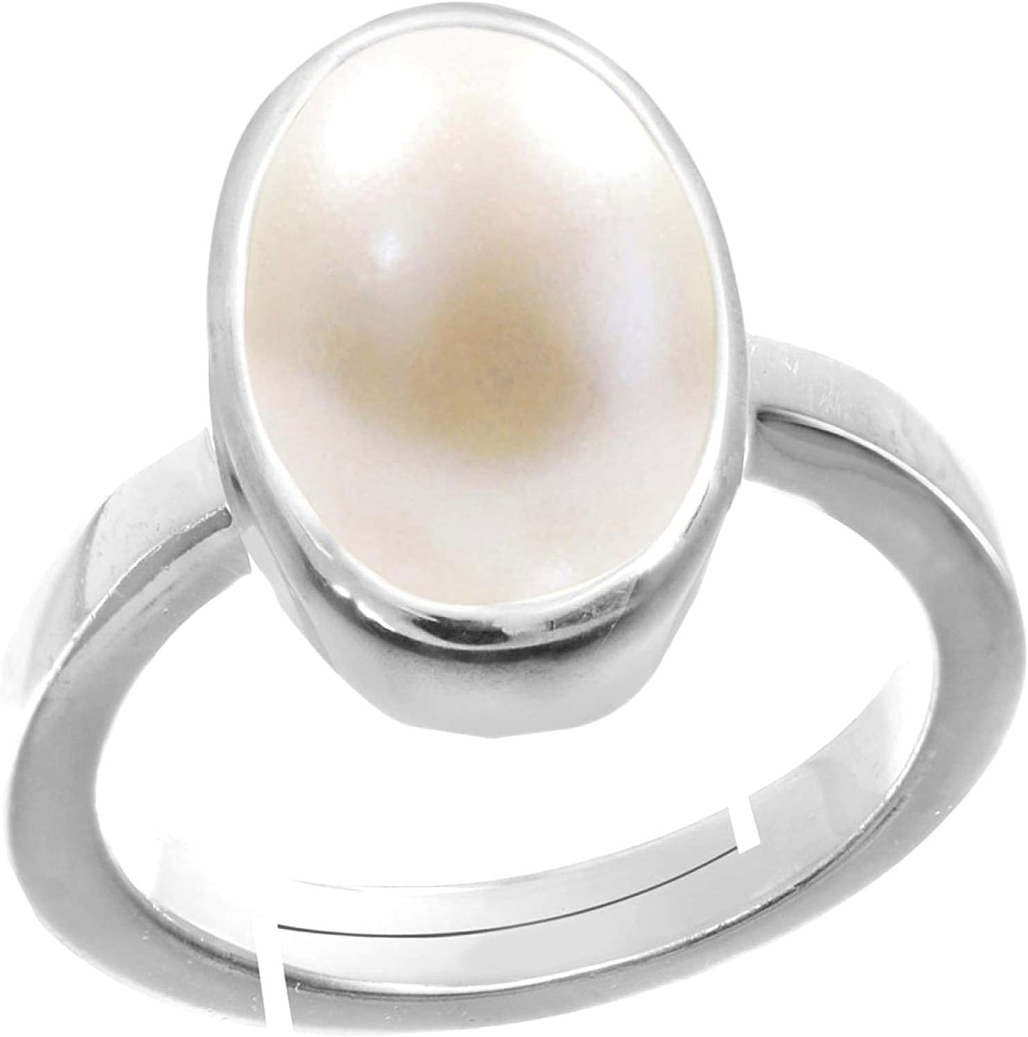 Pearl Stone Ring 5.00 Ratti Moti Ring SILVER PLATED with Lab Certified Card {Pearl Gemstone moti Gemstone Certified Natural }for Men and Women, Silver Plated, Pearl