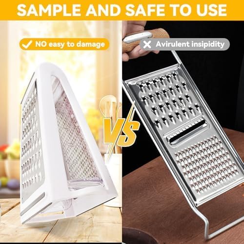Image of Professional Cheese Grater - Stainless Steel, XL Size, 4 Sides - Perfect Box Grater for Parmesan Cheese, Vegetables, Ginger - Dishwasher Safe (White)
