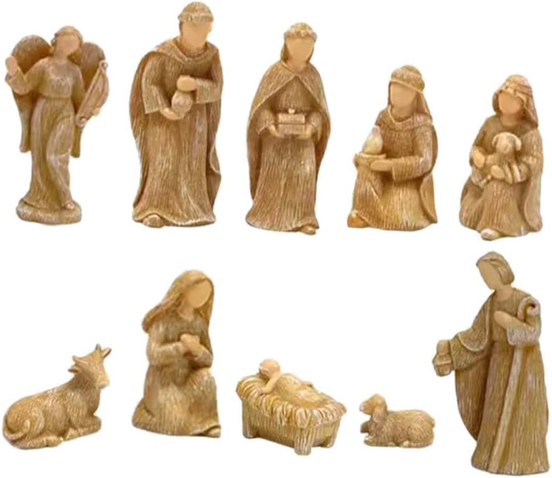 10pcs Resin Birth of Jesus Figurines Christmas Nativity Scene Set Small Decorative Jesus Statues for Indoor Holiday Home Decor