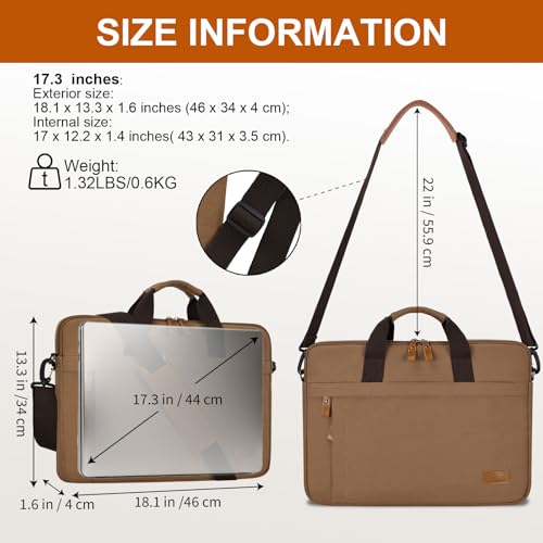 Image of ESTARER Laptop Bag 17-17.3 Inch, Computer Bags for Men Water-resistant Canvas Laptop Case Slim Laptop Sleeve Fits Hp /Dell /Asus /Lenovo /Acer, Brown