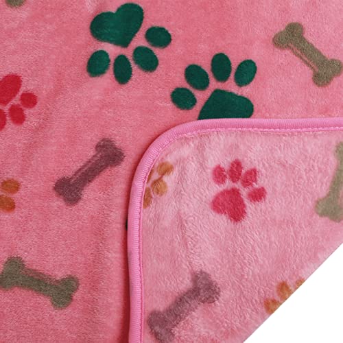 Image of 1 Pack 3 Blankets Fluffy Premium Fleece Pet Blanket Flannel Paw Bone Printed Throw for Dog Cat(Medium 30x20'', Purple / Pink / White)