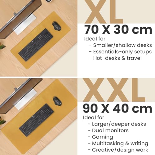 Tapete para escritorio de cuero genuino Mostaza XL miniatura 4