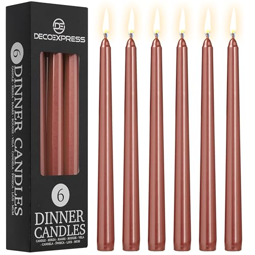 DECO EXPRESS Bougies Pointues Lisses, Lot de 6, Anti-Gouttes et Sans Parfum, Bougie Longue Durée 8h, Saint Valentin et Fetes des Mères Decoration Maison,...