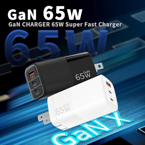 Image of 65W GaN Fast Charger, 3-Port USB C PD Power Adapter | (2xUSB-C + 1xUSB-A) - Compact & Foldable for MacBook Pro /Air, iPhone 16, iPad, Galaxy S25, Dell XPS