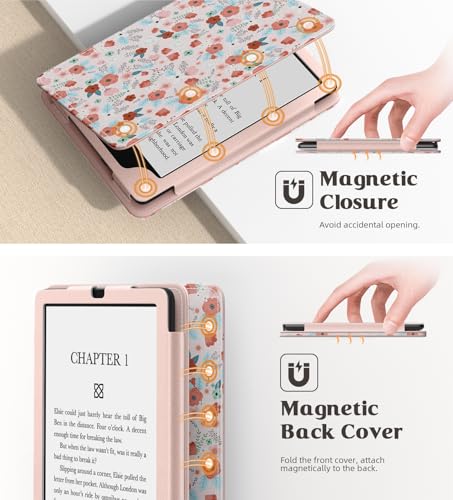 Image of MoKo Case for 7 inch /6.8 inch Kindle Paperwhite(12th /11th Generation-2024 /2021) and Kindle Colorsoft Signature Edition, Slim PU Shell Cover Case with Auto-Wake /Sleep for Kindle Paperwhite 2024, Spring Pink