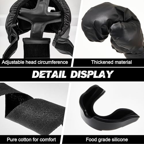 Kanayu 14 Pcs Boxing Gloves and Headgear Set for Beginners Youth 16 Ounce Boxing Gloves Headgear Helmet Hand Wraps Mouth Guards Equipment for Beginners Training Equipment Gifts(Black, White) by Kanayu - Image 3