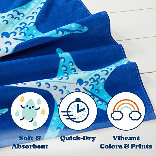 Sun Sprouts 100% Cotton Beach Towel Starfish Pattern For Kids & Toddler. Bath, Pool, Camping, Travel Towel For Boys & Girls. 30” X 60” Quick-Dry & Super Absorbent Beach Blanket #TOP5