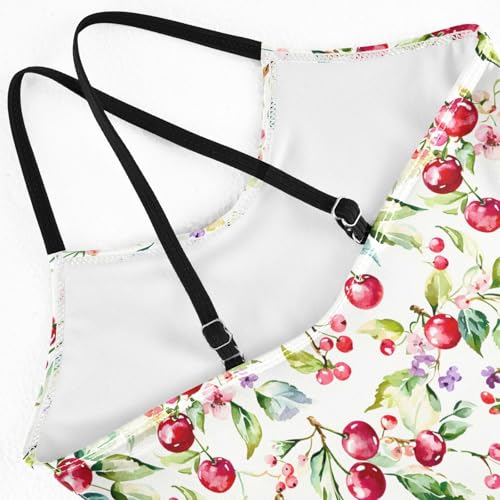 senya Girls Swimsuits One-Piece Swimwear Tie Bathing Suit Beach Summer Round Neck 9-10T White Watercolor Cherries4
