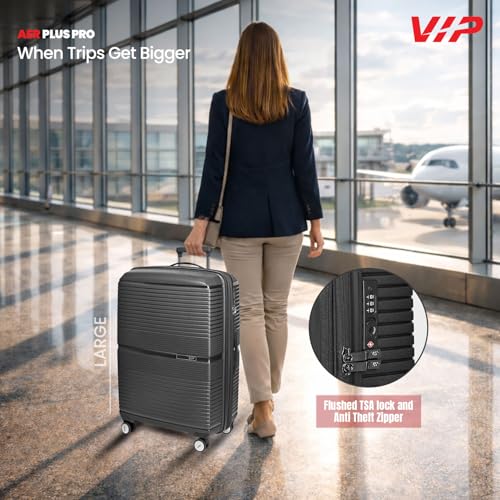 Image of VIP AER Plus Pro Check-in Trolley Bag 77cm | Large | Hard Luggage | Smooth 8-Wheel Suitcase | Premium Polypropylene | Flushed TSA Lock Business Travel Luggage | 3 Years International Warranty (Black)