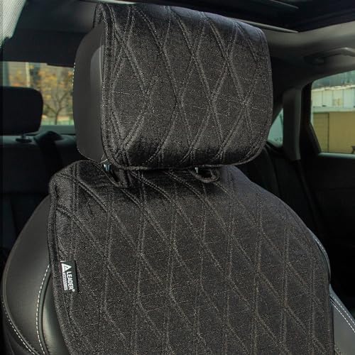 Image of Leader Accessories 2pcs Sideless Front Seat Covers for All Seasons, Black | Breathable Faux Linen Seat Cushions, Non-Slip Bottom With Headrest Protectors, Universal Fit For Car Van SUV Pickup Truck
